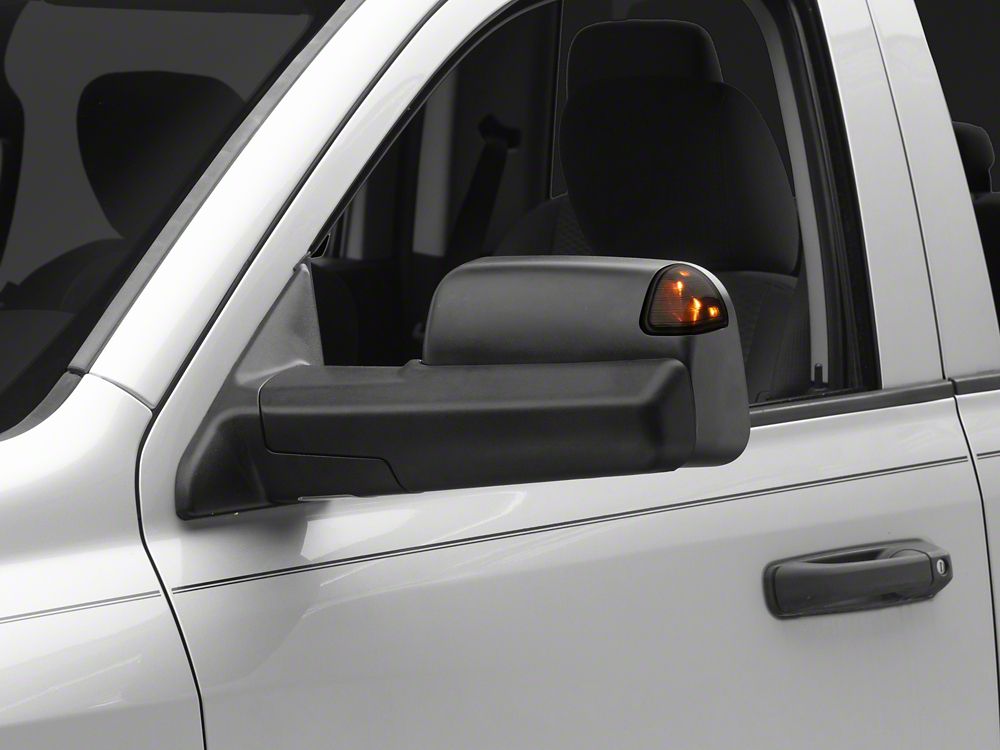 RedRock Powered Heated Towing Mirrors with Smoked Turn Signals; Black (09-18 RAM 1500)