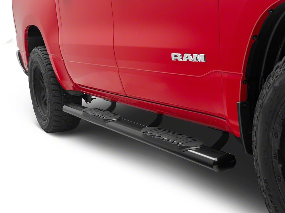 RedRock 5-Inch Oval Straight End Side Step Bars; Black (19-25 RAM 1500 Crew Cab)