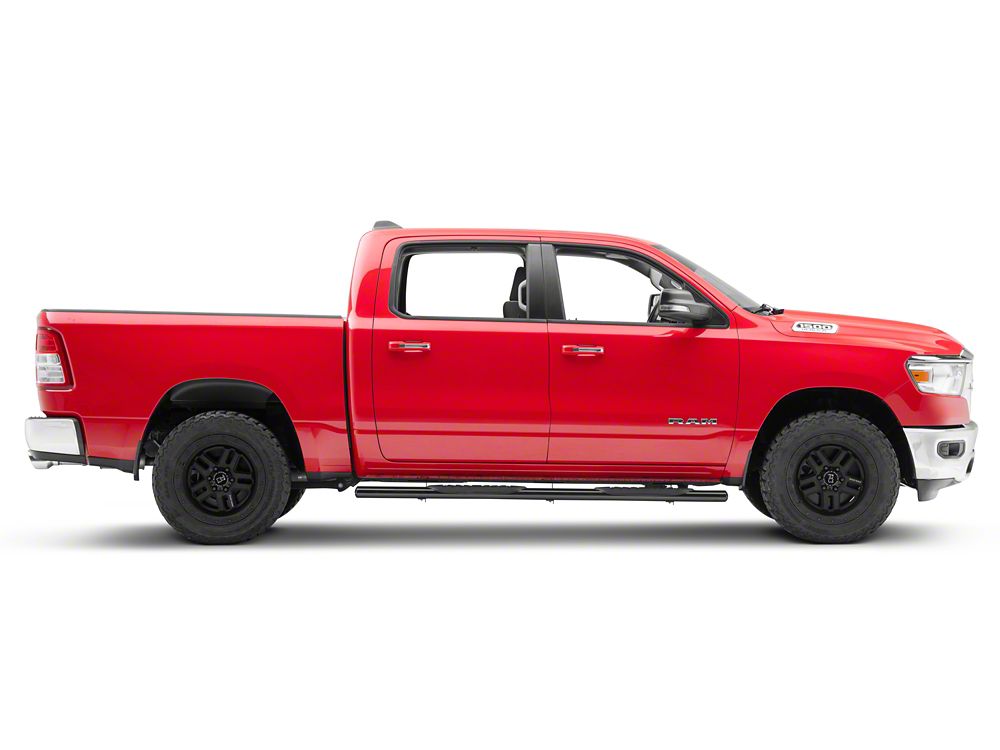 RedRock 5-Inch Oval Straight End Side Step Bars; Black (19-25 RAM 1500 Crew Cab)