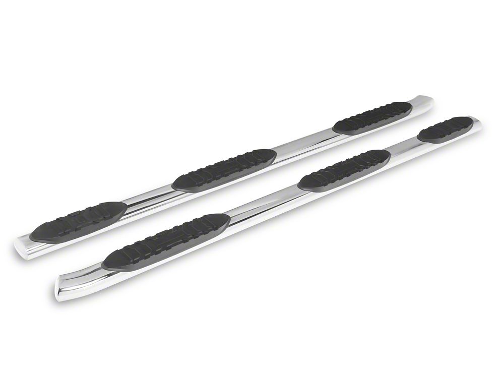 RedRock 5-Inch Oval Bent End Wheel to Wheel Side Step Bars; Stainless Steel (19-25 RAM 1500 Crew Cab w/ 5.7-Foot Box)