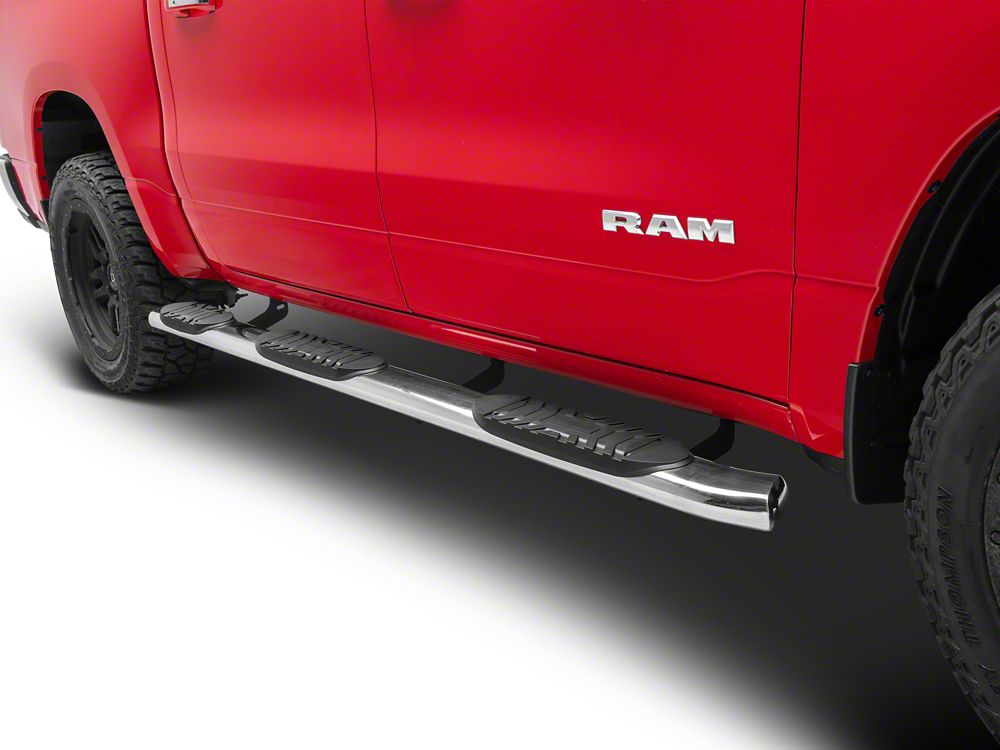RedRock 5-Inch Oval Bent End Wheel to Wheel Side Step Bars; Stainless Steel (19-25 RAM 1500 Crew Cab w/ 5.7-Foot Box)