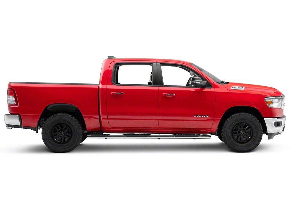 RedRock 5-Inch Oval Bent End Wheel to Wheel Side Step Bars; Stainless Steel (19-25 RAM 1500 Crew Cab w/ 5.7-Foot Box)