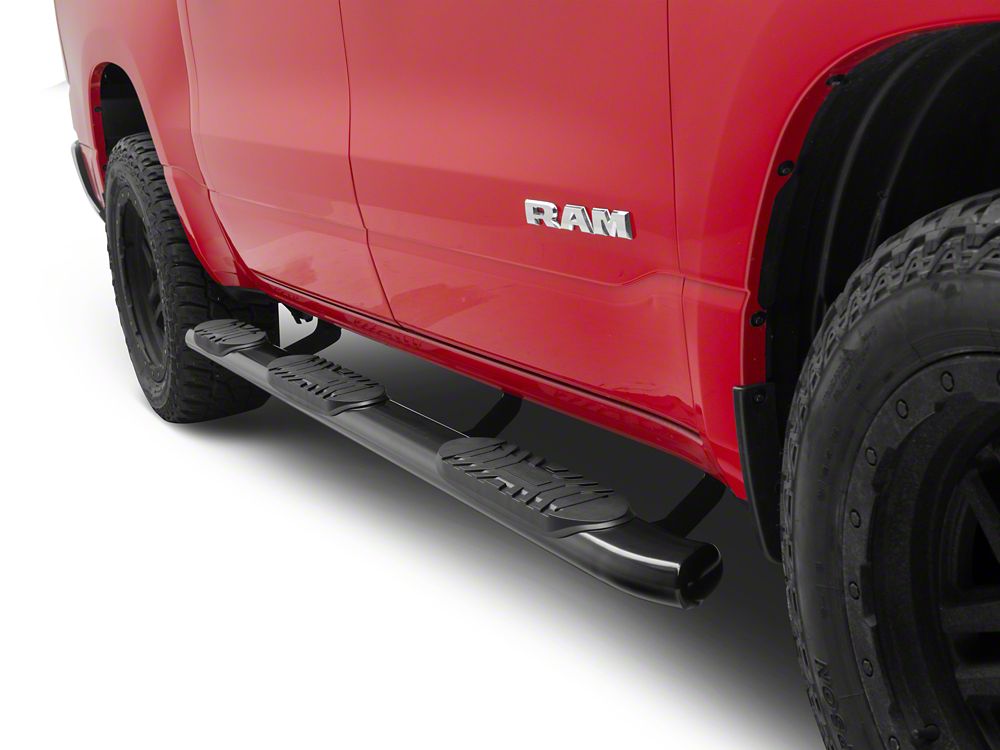 RedRock 5-Inch Oval Bent End Wheel to Wheel Side Step Bars; Black (19-25 RAM 1500 Crew Cab w/ 5.7-Foot Box)