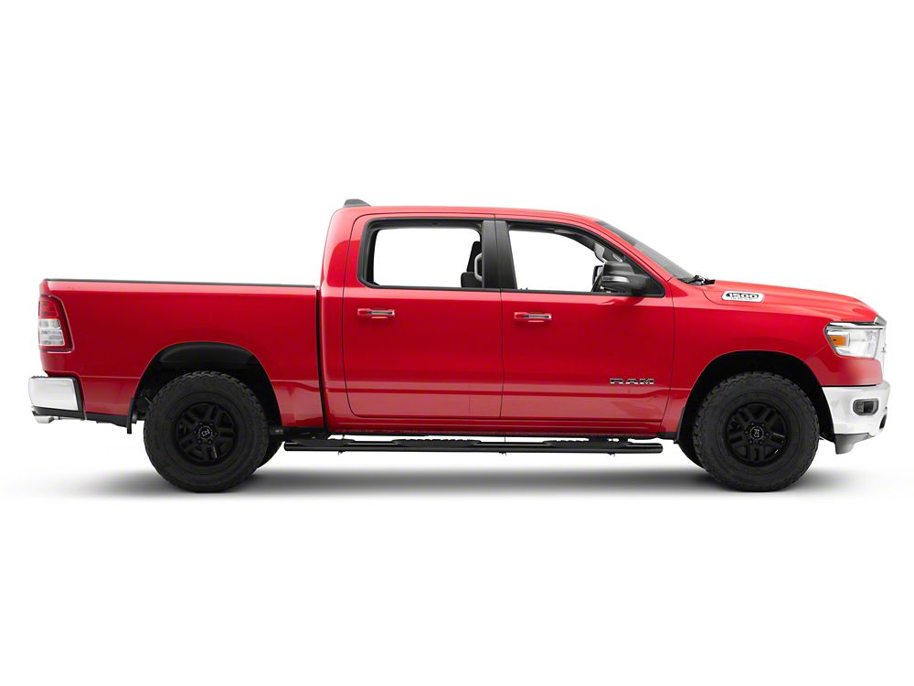 RedRock 5-Inch Oval Bent End Wheel to Wheel Side Step Bars; Black (19-25 RAM 1500 Crew Cab w/ 5.7-Foot Box)