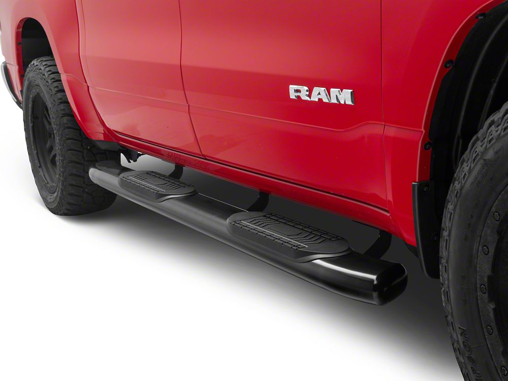 RedRock 6-Inch Oval Bent End Side Step Bars; Black (19-25 RAM 1500 Crew Cab)