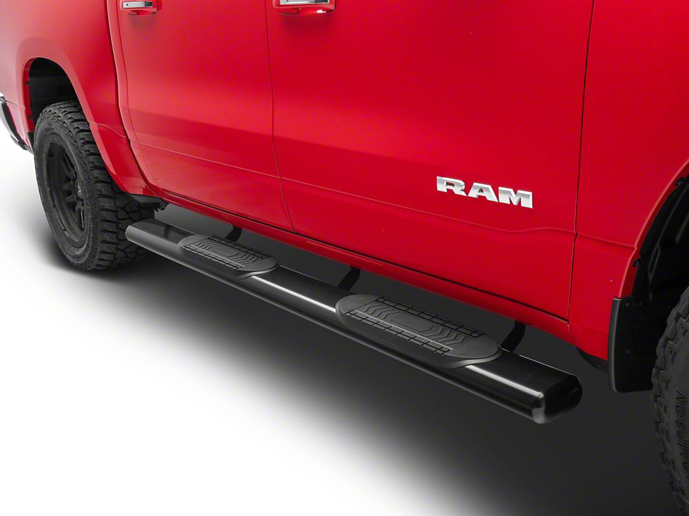 RedRock 6-Inch Oval Bent End Side Step Bars; Black (19-25 RAM 1500 Crew Cab)