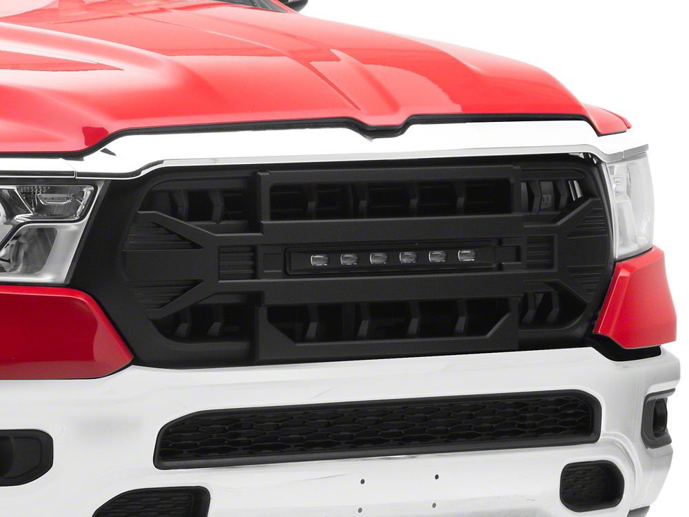 RedRock Full Upper Replacement Grille with LED Off-Road Light Bar (19-24 RAM 1500 Big Horn, Laramie, Lone Star, Tradesman)