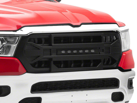 RedRock Full Upper Replacement Grille with LED Off-Road Light Bar (19-24 RAM 1500 Big Horn, Laramie, Lone Star, Tradesman)