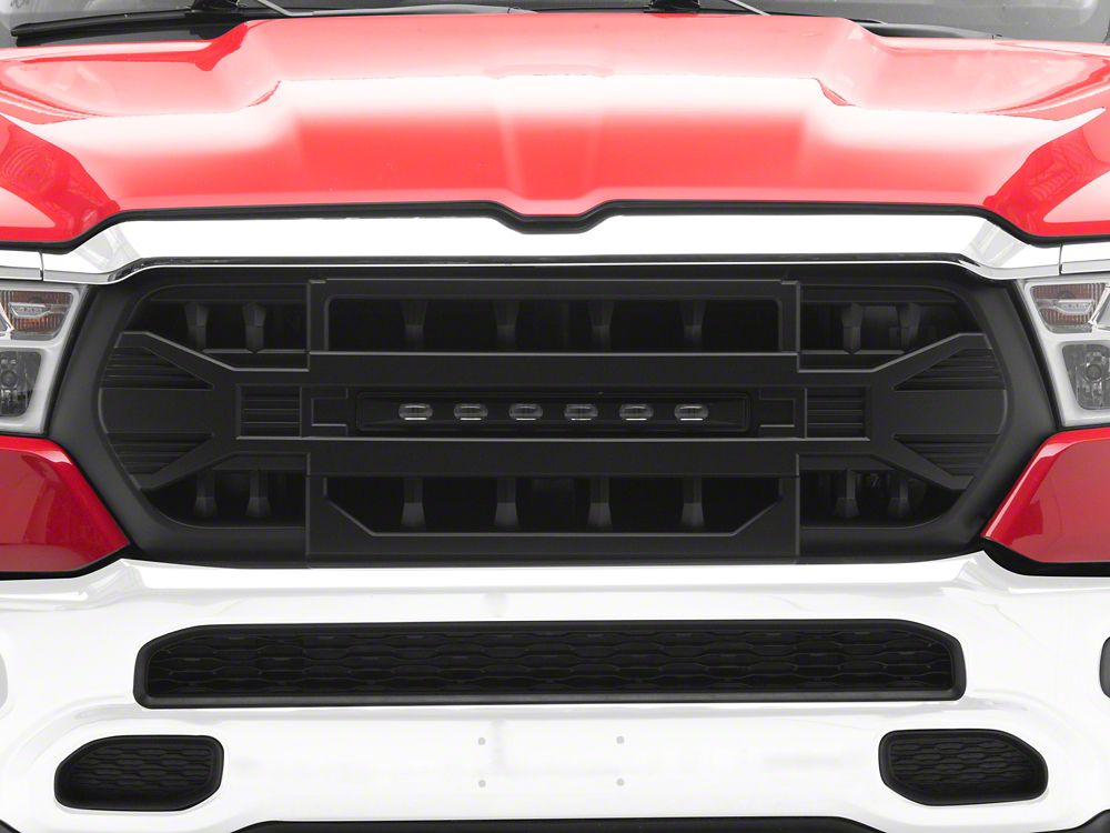 RedRock Full Upper Replacement Grille with LED Off-Road Light Bar (19-24 RAM 1500 Big Horn, Laramie, Lone Star, Tradesman)