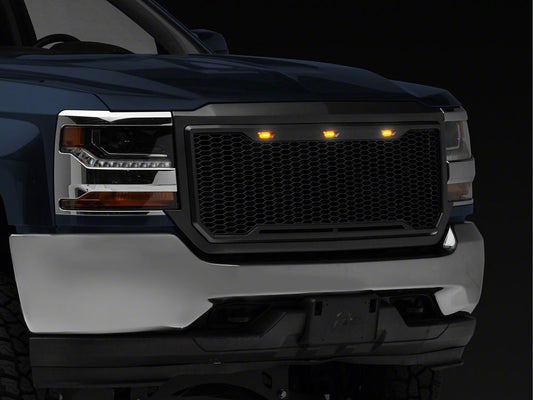 RedRock Baja Upper Replacement Grille with LED Lighting; Charcoal (16-18 Silverado 1500)