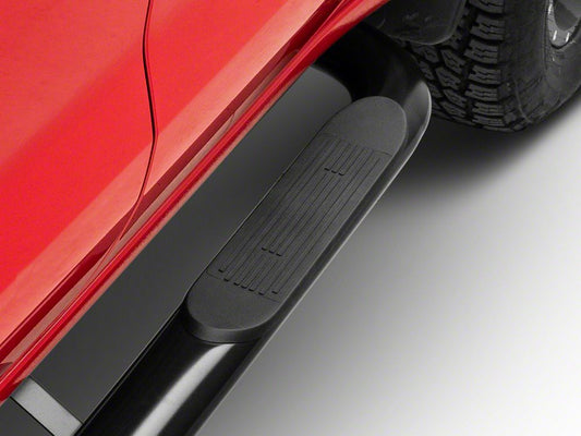 RedRock 4-Inch Oval Bent End Side Step Bars; Black (19-25 Silverado 1500 Crew Cab)