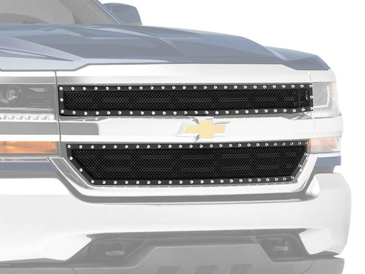 RedRock Wire Mesh Upper Overlay Grille with Rivets; Black (16-18 Silverado 1500 w/o Z71 Package)