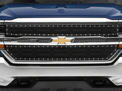 RedRock Wire Mesh Upper Overlay Grille with Rivets; Black (16-18 Silverado 1500 w/o Z71 Package)