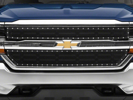 RedRock Wire Mesh Upper Overlay Grille with Rivets; Black (16-18 Silverado 1500 w/o Z71 Package)