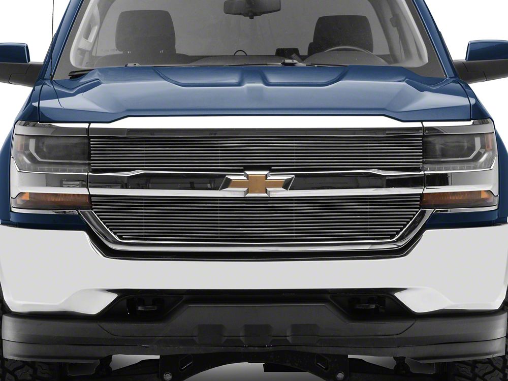 RedRock Modern Billet Upper Grille Overlay; Polished (16-18 Silverado 1500 w/o Z71 Package)