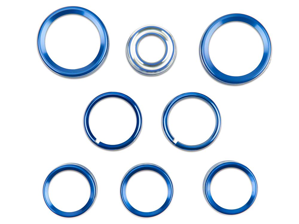 RedRock Billet Interior Knob Cover Kit; Blue (14-18 Silverado 1500)