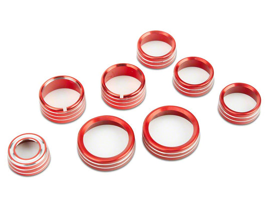 RedRock Billet Interior Knob Cover Kit; Red (14-18 Silverado 1500)