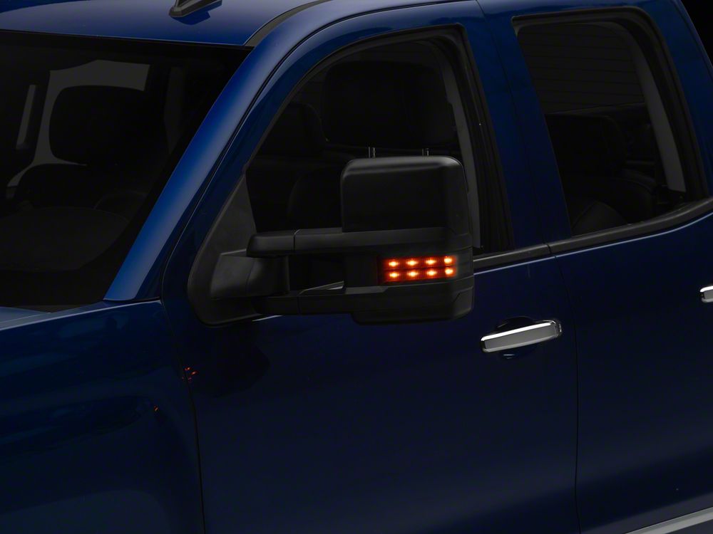 RedRock Powered Heated Towing Mirrors with Ambient Temp Sensor and Smoked LED Turn Signals; Black (14-16 Silverado 1500)