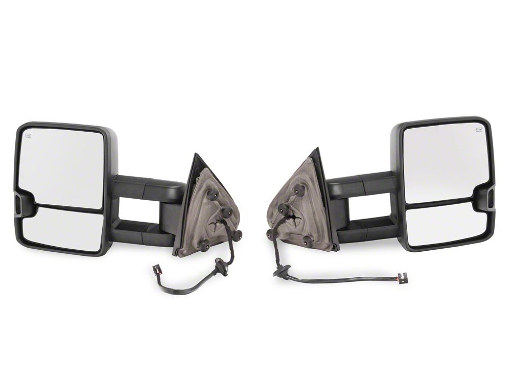 RedRock Powered Heated Towing Mirrors with Ambient Temp Sensor and Smoked LED Turn Signals; Black (14-16 Silverado 1500)