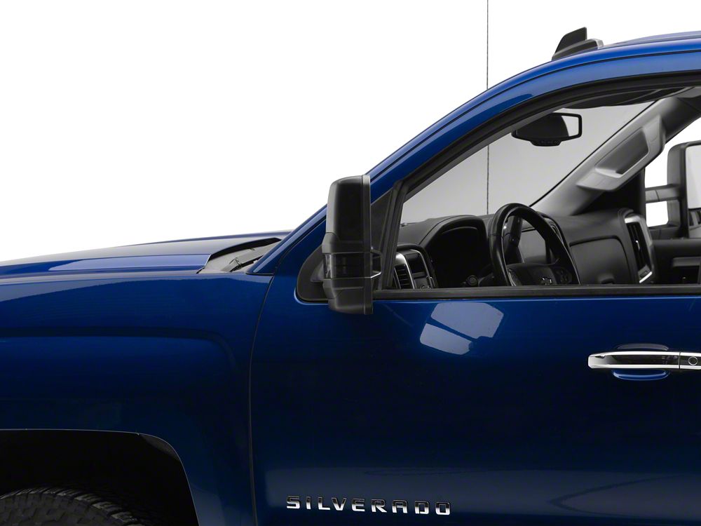 RedRock Powered Heated Towing Mirrors with Ambient Temp Sensor and Smoked LED Turn Signals; Black (14-16 Silverado 1500)