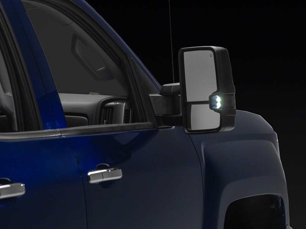 RedRock Powered Heated Towing Mirrors with Ambient Temp Sensor and Smoked LED Turn Signals; Black (14-16 Silverado 1500)