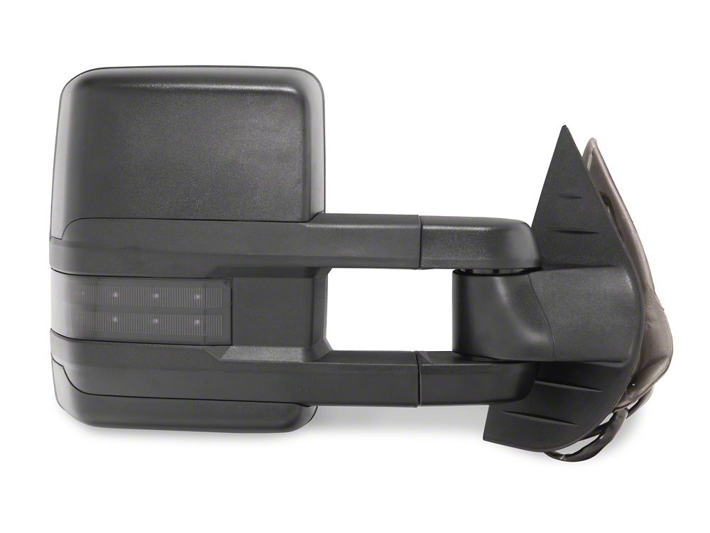 RedRock Powered Heated Manual Extendable Towing Mirrors with Smoked Turn Signals; Textured Black (07-13 Silverado 1500)