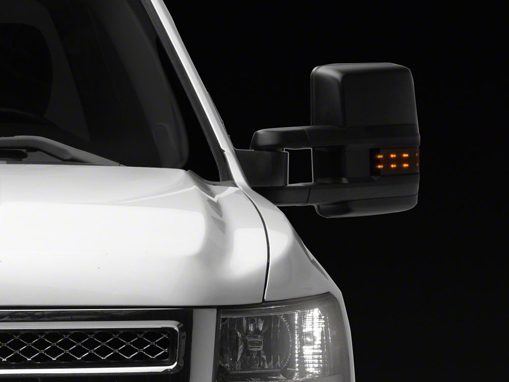 RedRock Powered Heated Manual Extendable Towing Mirrors with Smoked Turn Signals; Textured Black (07-13 Silverado 1500)