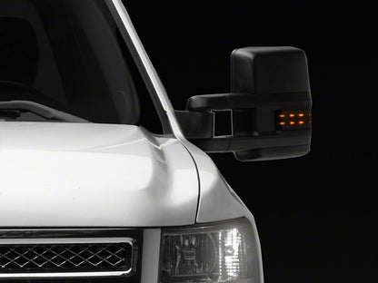 RedRock Powered Heated Manual Extendable Towing Mirrors with Smoked Turn Signals; Textured Black (07-13 Silverado 1500)