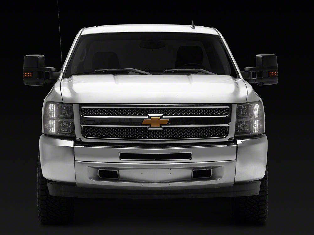 RedRock Powered Heated Manual Extendable Towing Mirrors with Smoked Turn Signals; Textured Black (07-13 Silverado 1500)