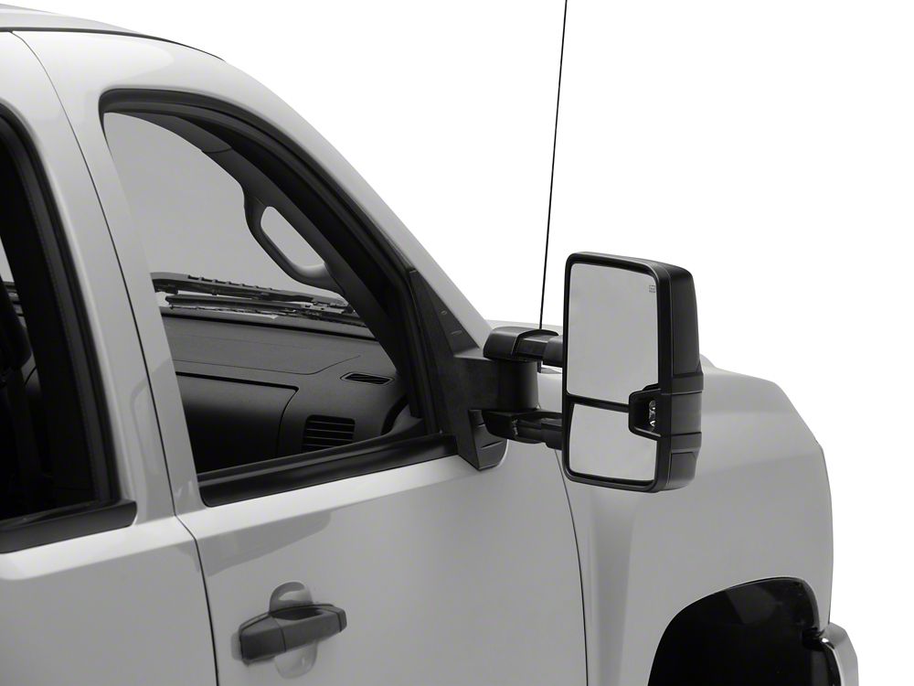 RedRock Powered Heated Manual Extendable Towing Mirrors with Smoked Turn Signals; Textured Black (07-13 Silverado 1500)