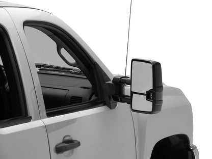 RedRock Powered Heated Manual Extendable Towing Mirrors with Smoked Turn Signals; Textured Black (07-13 Silverado 1500)