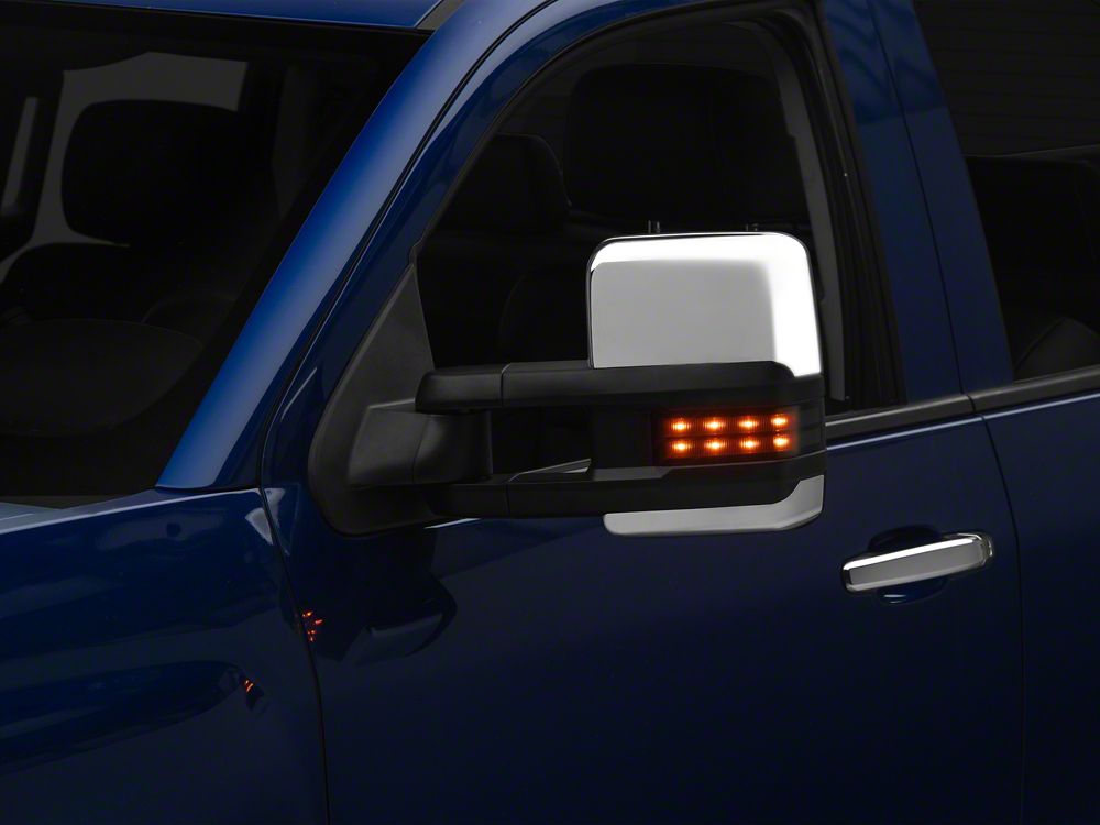 RedRock Powered Heated Towing Mirrors with Smoked Amber LED Turn Signal; Chrome (14-17 Silverado 1500)