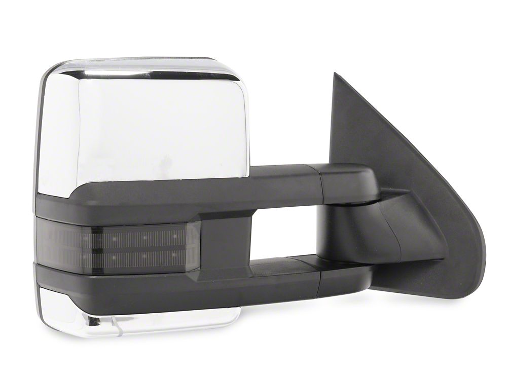 RedRock Powered Heated Towing Mirrors with Smoked Amber LED Turn Signal; Chrome (14-17 Silverado 1500)