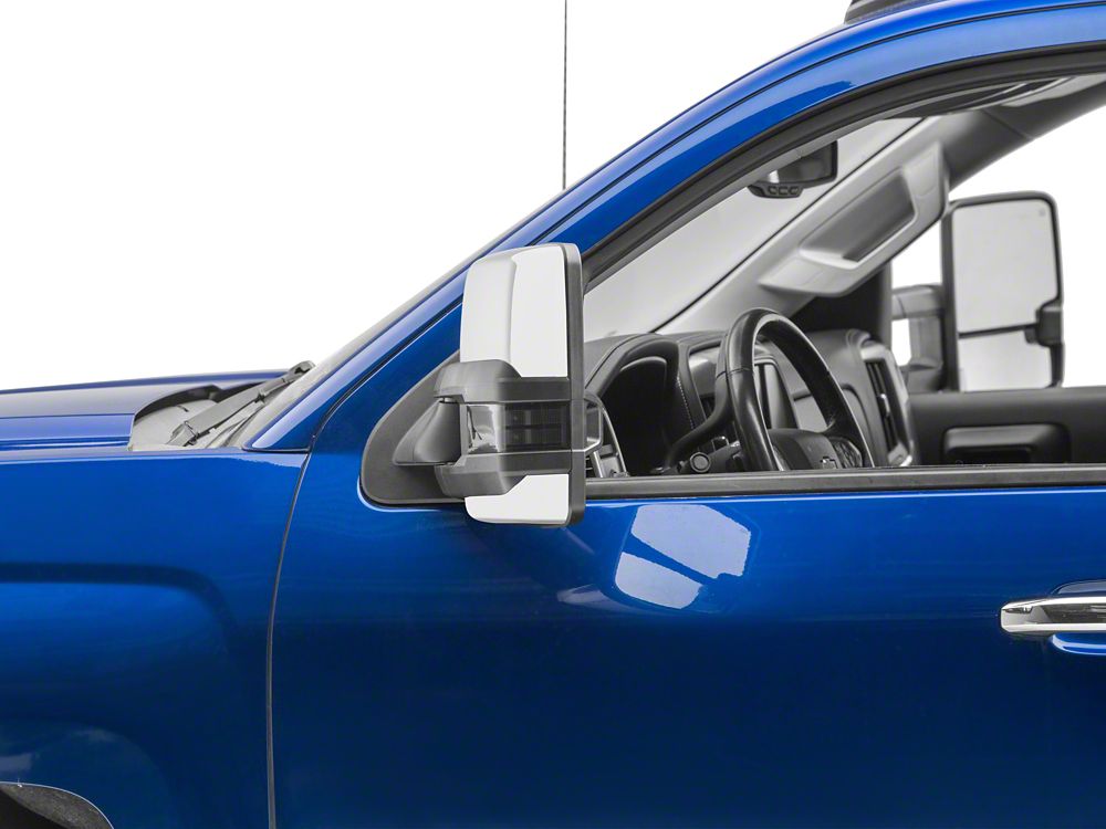 RedRock Powered Heated Towing Mirrors with Smoked Amber LED Turn Signal; Chrome (14-17 Silverado 1500)