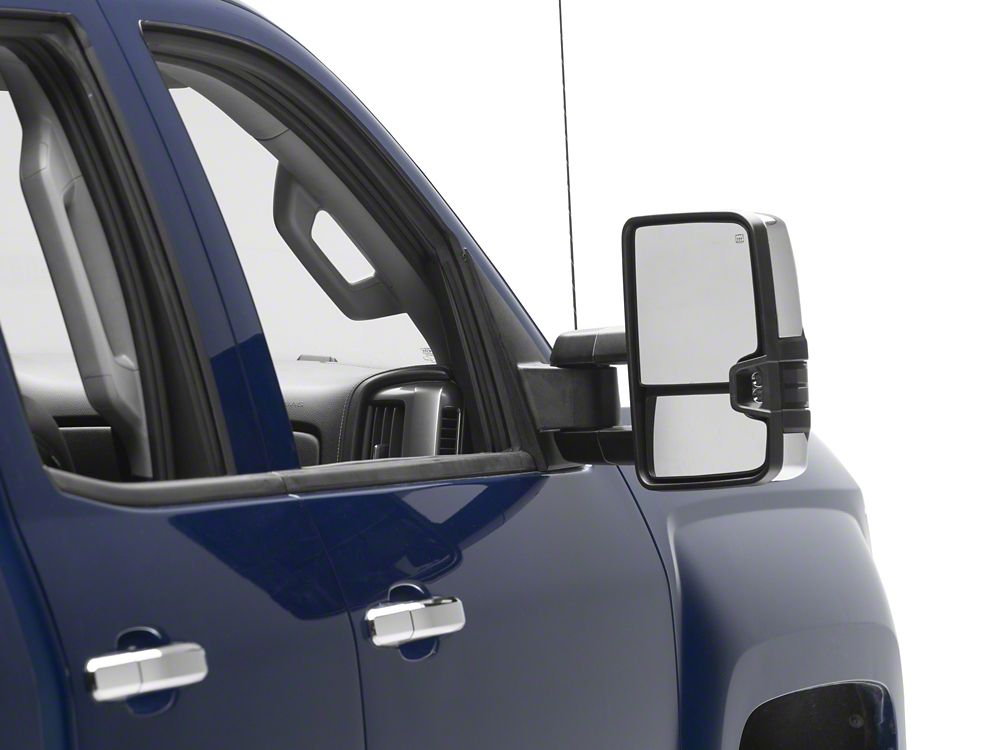 RedRock Powered Heated Towing Mirrors with Smoked Amber LED Turn Signal; Chrome (14-17 Silverado 1500)