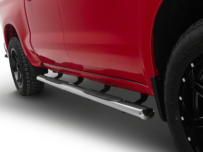 RedRock 4-Inch Oval Straight Side Step Bars; Stainless Steel (19-25 Silverado 1500 Crew Cab)