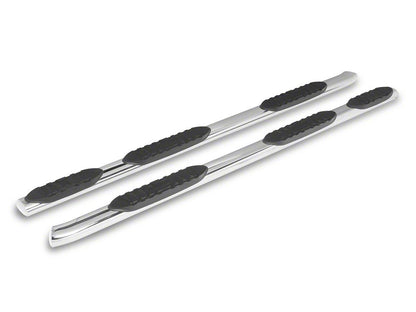 RedRock 5-Inch Oval Bent Wheel to Wheel Side Step Bars; Stainless Steel (19-25 Silverado 1500 Crew Cab w/ 5.80-Foot Short Box)