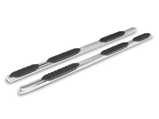 RedRock 5-Inch Oval Bent Wheel to Wheel Side Step Bars; Stainless Steel (19-25 Silverado 1500 Crew Cab w/ 5.80-Foot Short Box)