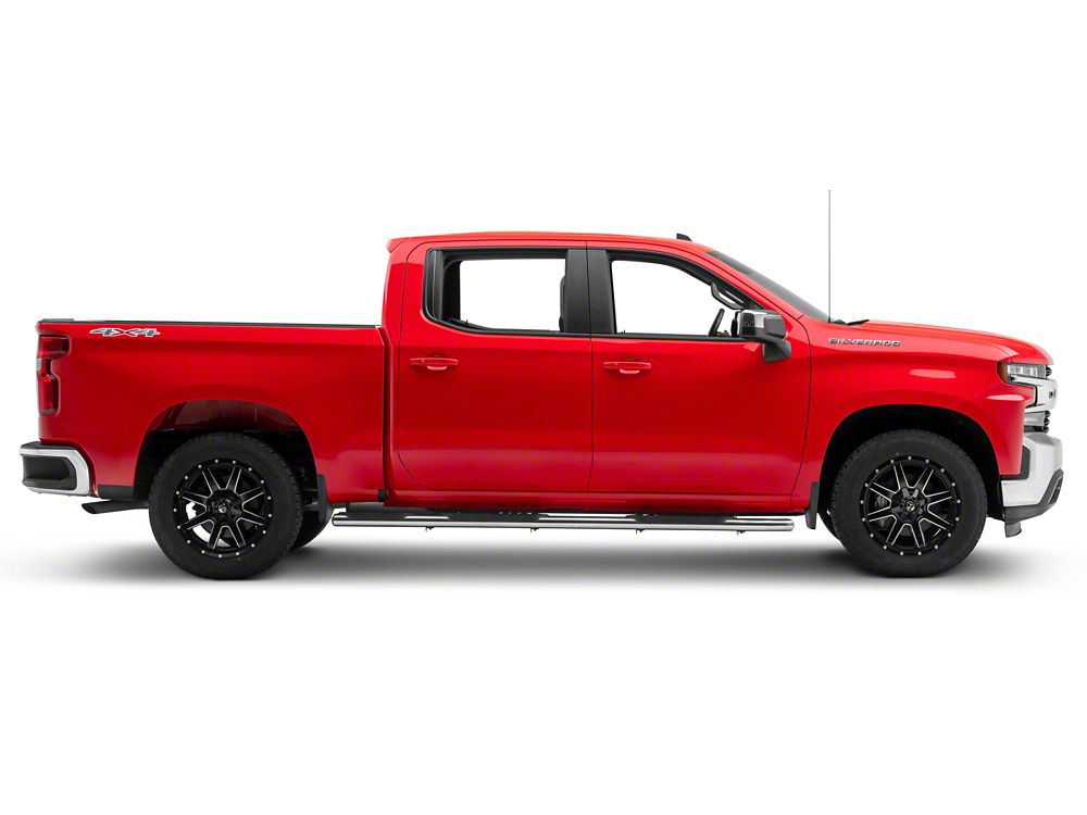 RedRock 5-Inch Oval Bent Wheel to Wheel Side Step Bars; Stainless Steel (19-25 Silverado 1500 Crew Cab w/ 5.80-Foot Short Box)