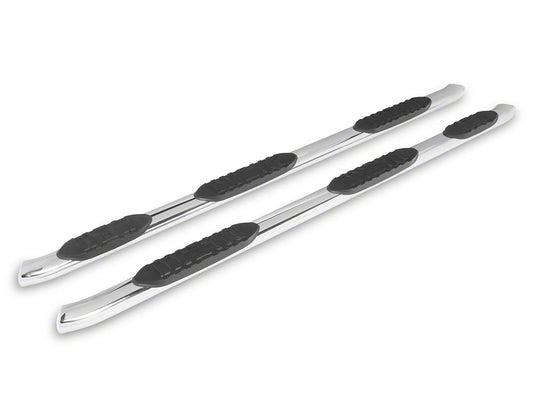 RedRock 5-Inch Oval Bent Wheel to Wheel Side Step Bars; Stainless Steel (19-25 Silverado 1500 Crew Cab w/ 6.50-Foot Standard Box)