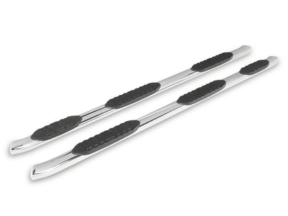 RedRock 5-Inch Oval Bent Wheel to Wheel Side Step Bars; Stainless Steel (19-25 Silverado 1500 Crew Cab w/ 6.50-Foot Standard Box)