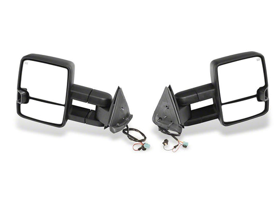 RedRock Powered Heated Tow Mirrors with Arrow on Glass Smoked Amber LED Turn Signal; Textured Black (03-06 Silverado 1500)