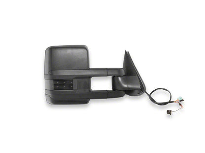 RedRock Powered Heated Tow Mirrors with Arrow on Glass Smoked Amber LED Turn Signal; Textured Black (03-06 Silverado 1500)