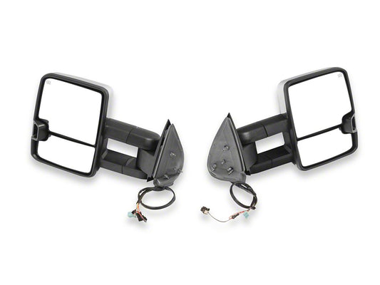 RedRock Powered Heated Tow Mirrors with Arrow on Glass Smoked Amber LED Turn Signal; Chrome (03-06 Silverado 1500)