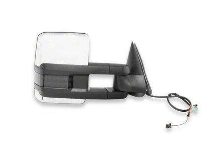 RedRock Powered Heated Tow Mirrors with Arrow on Glass Smoked Amber LED Turn Signal; Chrome (03-06 Silverado 1500)