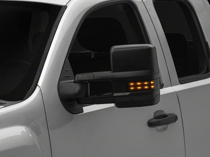 RedRock Powered Heated Tow Mirrors with Arrow on Glass Smoked Amber LED Turn Signal; Textured Black (07-13 Silverado 1500)