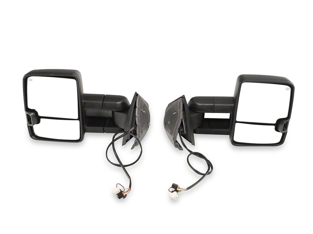 RedRock Powered Heated Tow Mirrors with Arrow on Glass Smoked Amber LED Turn Signal; Textured Black (07-13 Silverado 1500)