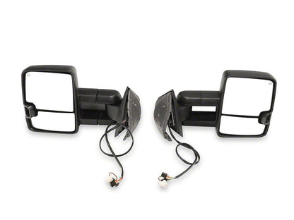 RedRock Powered Heated Tow Mirrors with Arrow on Glass Smoked Amber LED Turn Signal; Textured Black (07-13 Silverado 1500)