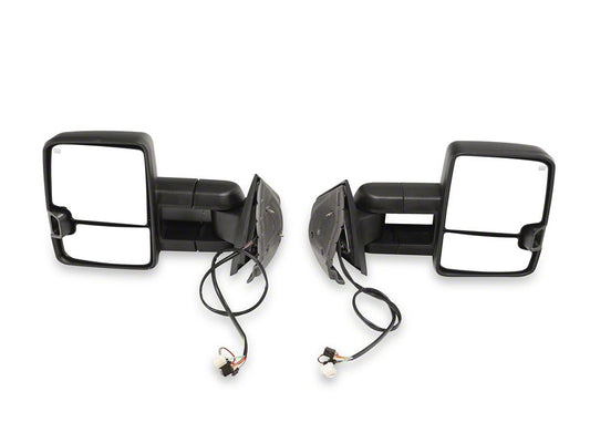 RedRock Powered Heated Tow Mirrors with Arrow on Glass Smoked Amber LED Turn Signal; Textured Black (07-13 Silverado 1500)