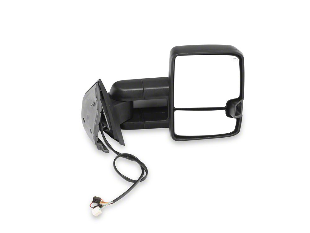 RedRock Powered Heated Tow Mirrors with Arrow on Glass Smoked Amber LED Turn Signal; Textured Black (07-13 Silverado 1500)